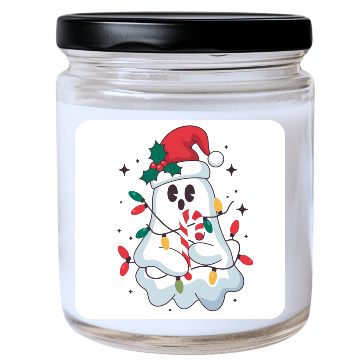 WS - Christmas Ghost Tangled in Lights Candle - Funny Christmas Gift, Unique Holiday Candle, Playful & Festive Decor, Many Scents Available