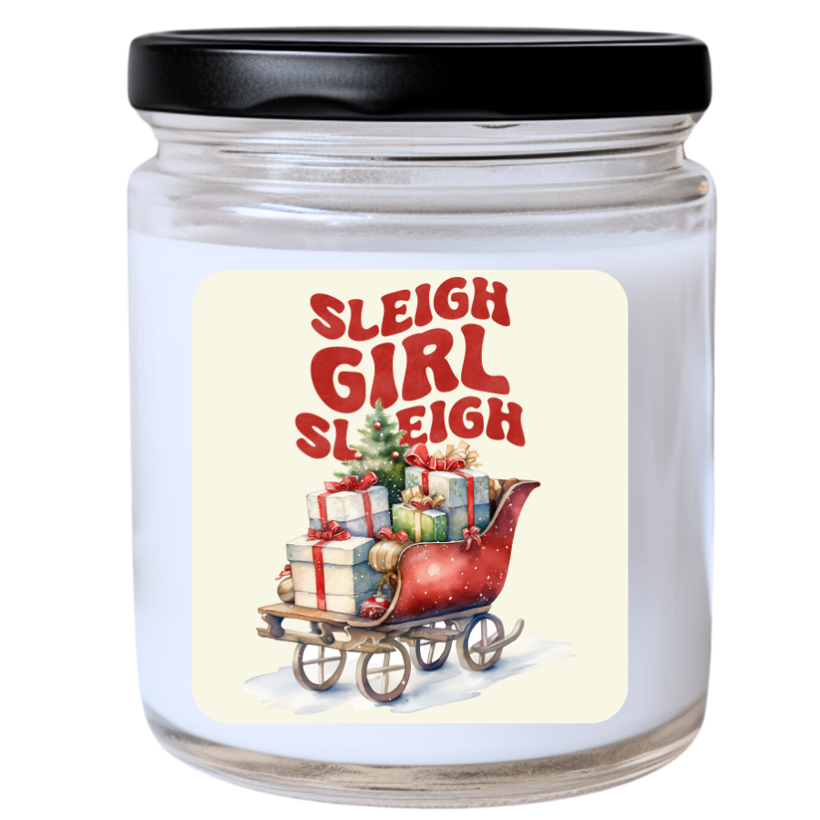 WS - Sleigh Girl, Sleigh Christmas Candle - Unique Holiday Gift, Fun Christmas Decor Candle