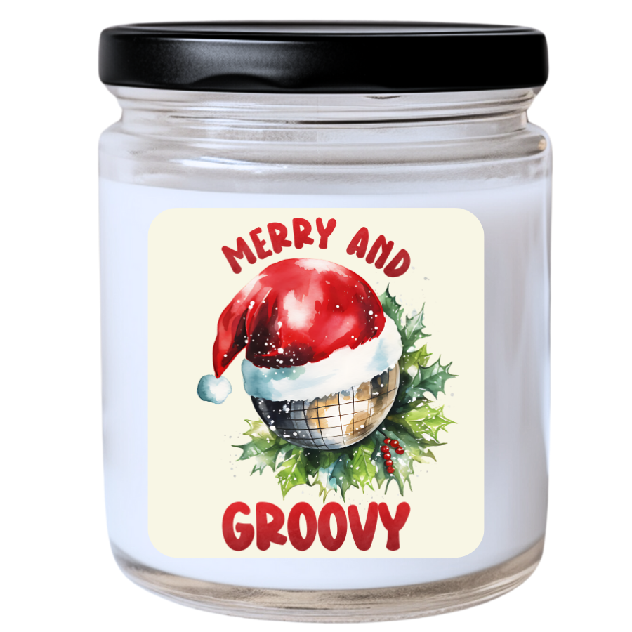 WS - MERRY AND GROOVY Christmas Candle - Retro Christmas Candle, Fun Holiday Gift