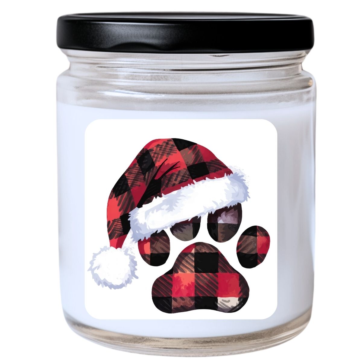 WS - Buffalo Print Santa Hat & Paw Print Candle - Funny Christmas Gift, Unique Holiday Candle, Perfect for Pet Lovers, Many Scents Available