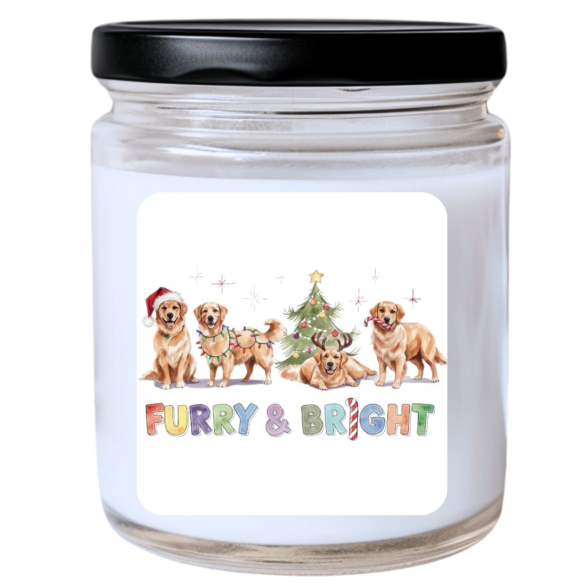 WS - Furry & Bright Candle w/ Golden Retrievers - Funny Christmas Gift, Unique Holiday Candle, Perfect for Dog Lovers, Many Scents Available