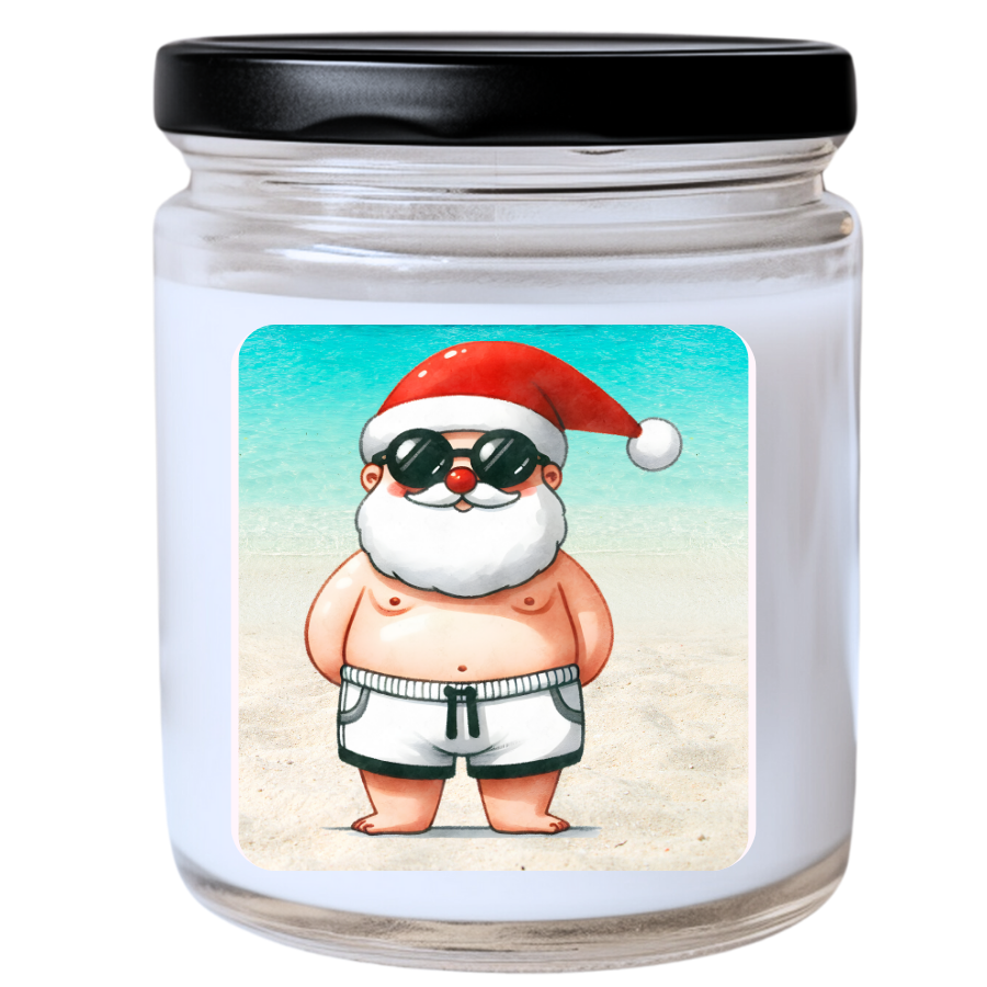 WS - COOL SANTA Posing in White Trunks Candle - Bold Christmas Gift, Festive Holiday Decor