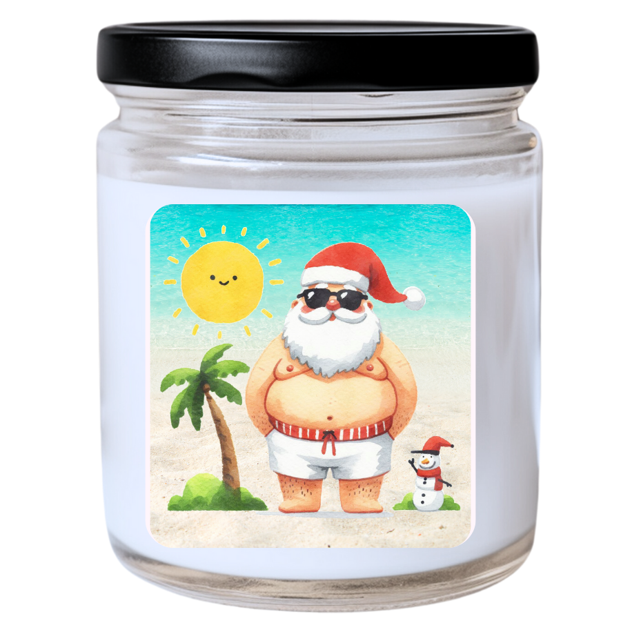 WS - COOL SANTA Catching Some Rays Candle - Beachy Christmas Candle, Fun Holiday Gift