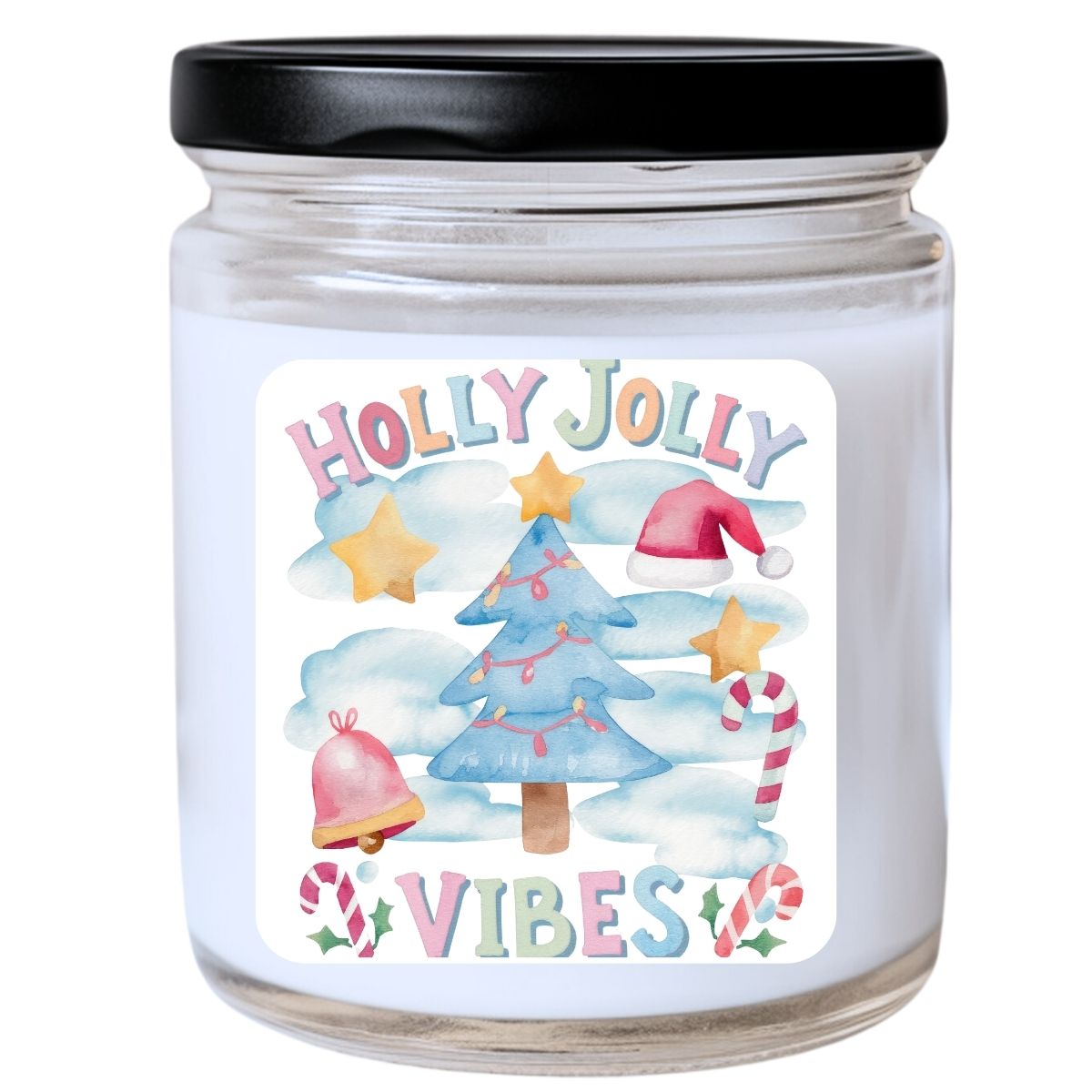 WS - Holly Jolly Vibes - Pastel Watercolor Candle - Funny Christmas Gift, Unique Holiday Candle, Many Scents Available