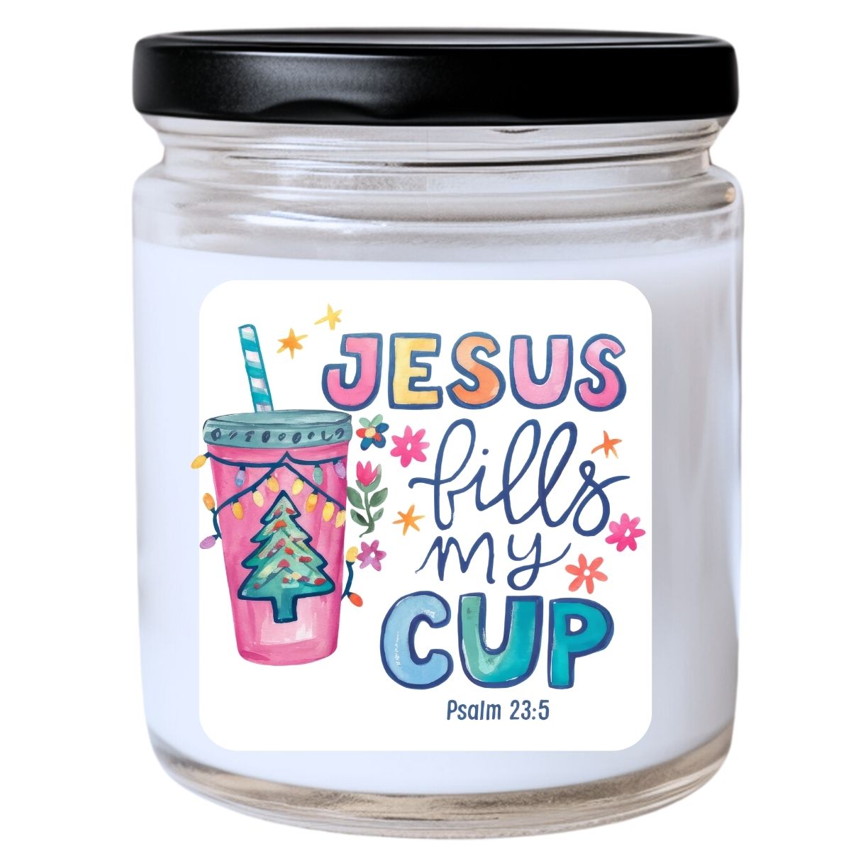 WS - Jesus Fills My Cup - Pastel Watercolor Candle - Funny Christmas Gift, Unique Holiday Candle, Many Scents Available