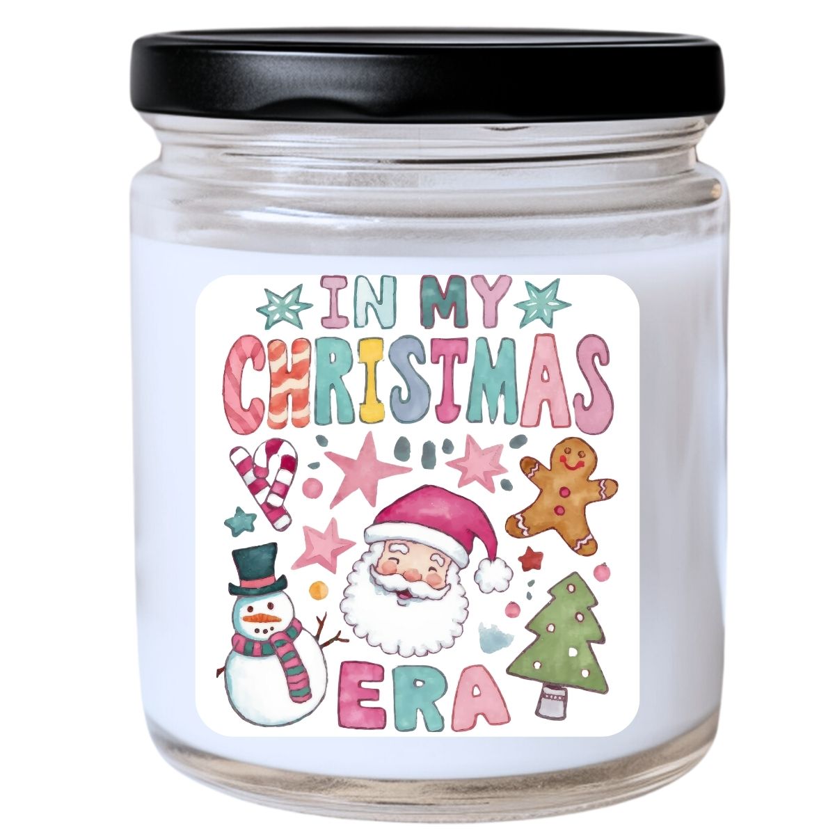 WS - In My Christmas Era Candle - Pastel Watercolor Design, Funny Christmas Gift, Unique Holiday Candle, Perfect for Holiday Decor, Many Scents Available