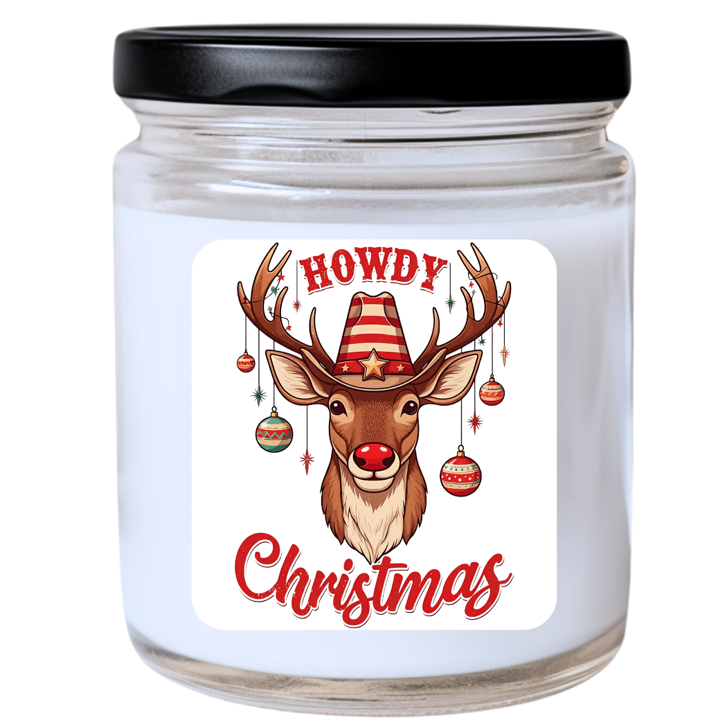 WS - Howdy Christmas - Rudolph Candle - Funny Christmas Gift, Unique Holiday Candle, Western Holiday Fun, Many Scents Available