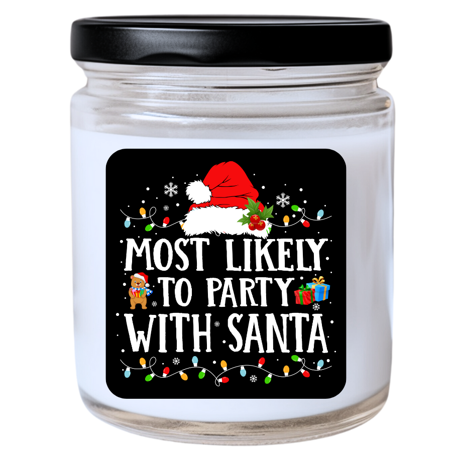 WS - Most Likely to Party with Santa Christmas Candle - Fun Holiday Gift, Unique Christmas Candle