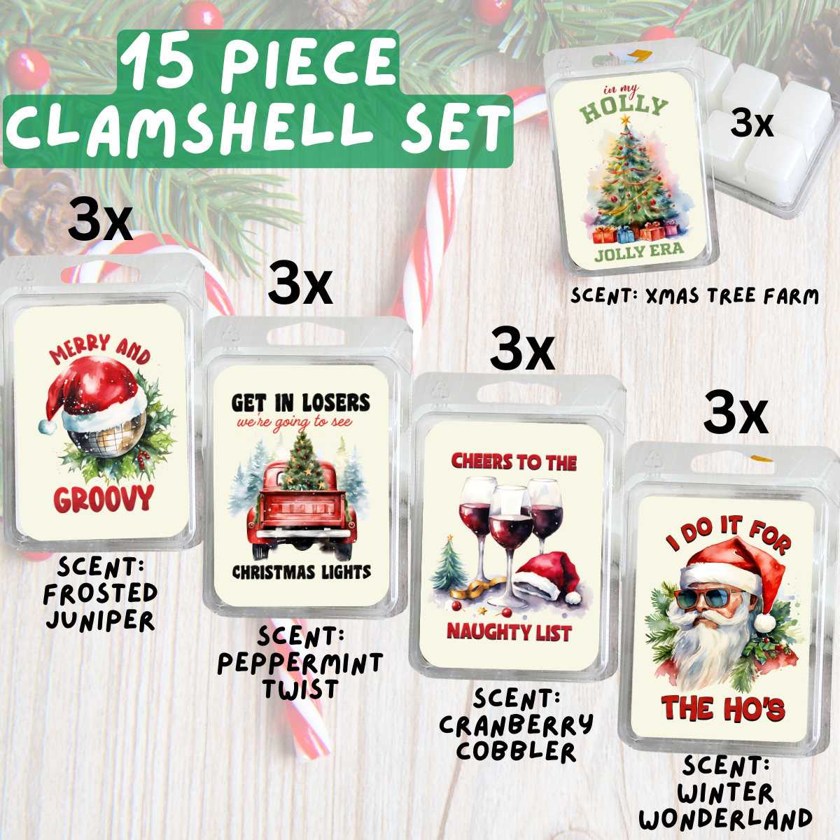 5 Piece Soy Wax Clamshell Set - Christmas