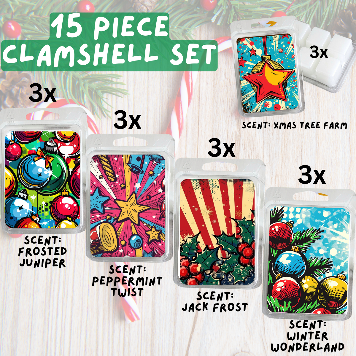 5 Piece Soy Wax Clamshell Set - Christmas