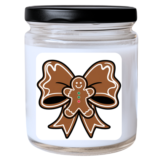 WS -  Gingerbread Man Bow Candle - Funny Christmas Gift, Unique Holiday Candle, Playful & Festive, Many Scents Available
