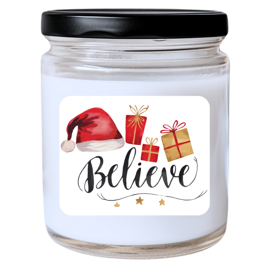 WS -  Believe Candle - Funny Christmas Gift, Unique Holiday Candle, Inspiring & Festive, Many Scents Available
