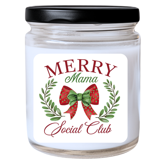 WS -  Merry Mama Social Club Candle - Funny Christmas Gift, Unique Holiday Candle, Perfect for Moms, Many Scents Available