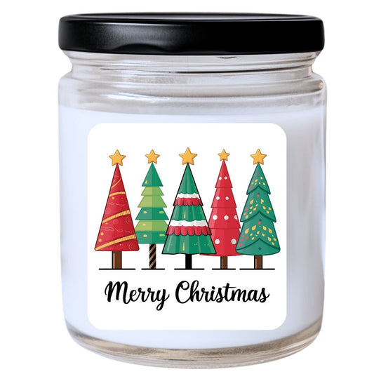 WS -  Merry Christmas Mod Trees Candle - Funny Holiday Gift, Unique Christmas Candle, Mid-Century Modern Design, Many Scents Available