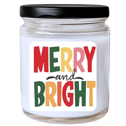 WS -  Merry and Bright Candle - Primary Colors Design, Funny Christmas Gift, Unique Holiday Candle, Perfect for Festive Decor, Many Scents Available