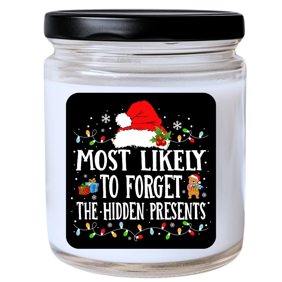 WS -  Most Likely to Forget the Hidden Presents Christmas Candle - Unique Christmas Gift, Fun Holiday Candle