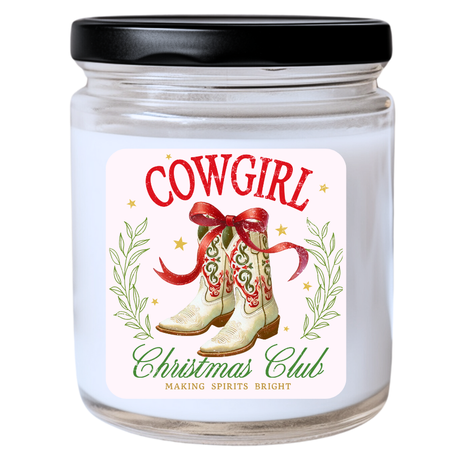 WS -  COWGIRL Christmas Club Candle - Making Spirits Bright - Western Christmas Candle, Fun Holiday Gift