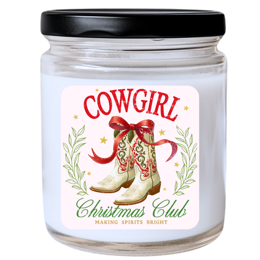 WS -  COWGIRL Christmas Club Candle - Making Spirits Bright - Western Christmas Candle, Fun Holiday Gift