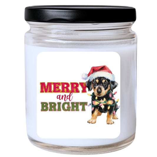 WS -  Merry and Bright w/ Santa Pup in Lights Candle - Funny Christmas Gift, Unique Holiday Candle, Many Scents Available