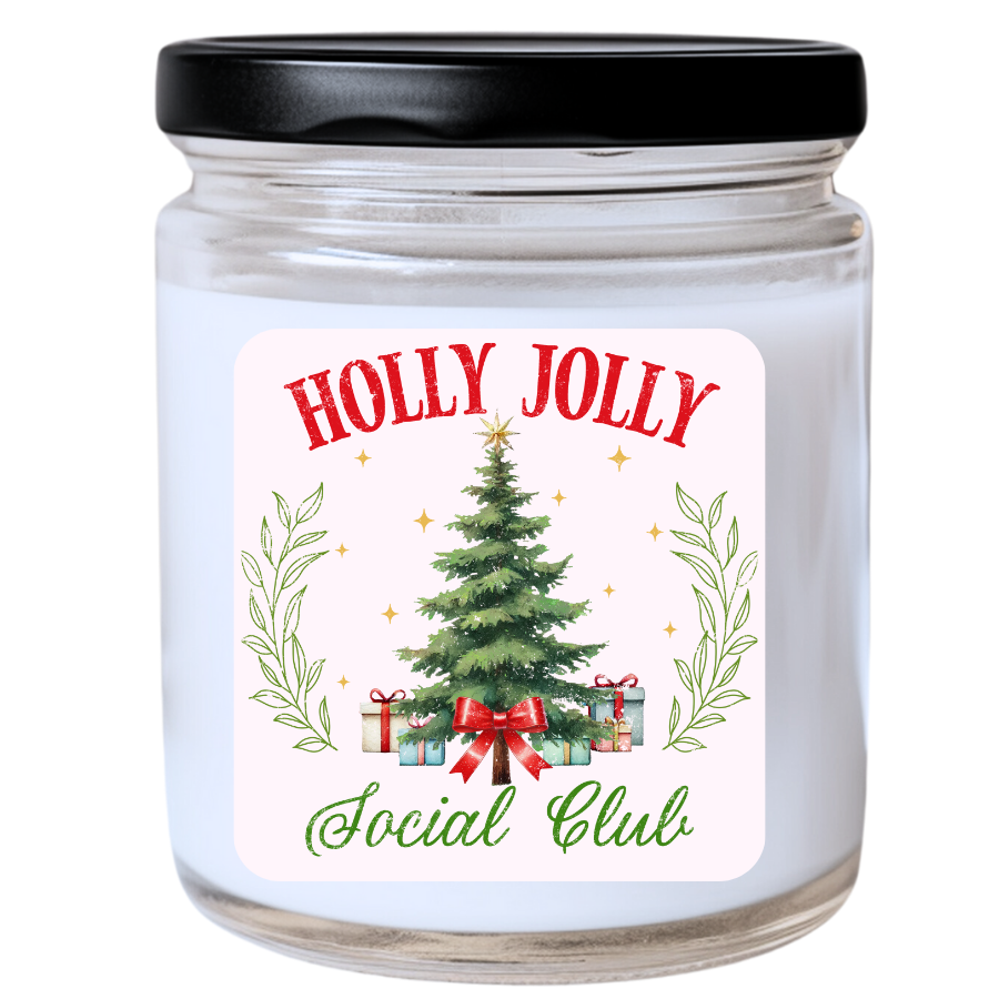 WS -  HOLLY JOLLY SOCIAL CLUB Candle - Festive Christmas Candle, Fun Holiday Gift