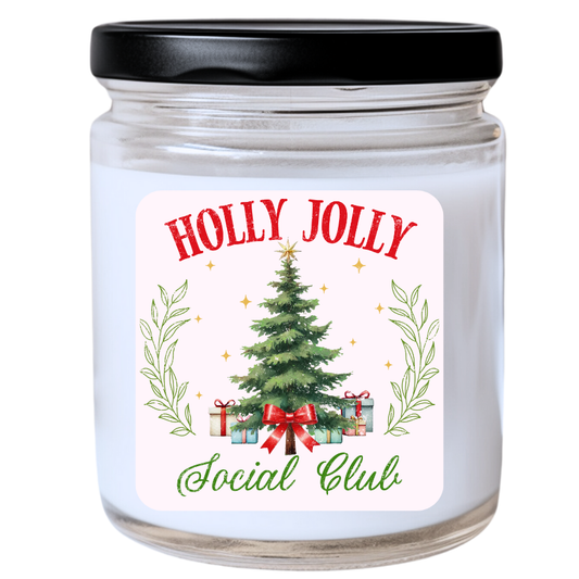 WS -  HOLLY JOLLY SOCIAL CLUB Candle - Festive Christmas Candle, Fun Holiday Gift