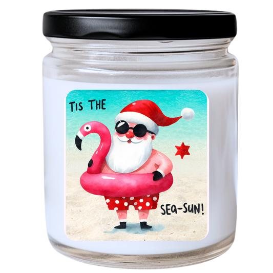 WS -  COOL SANTA TIS THE SEA-SUN! Candle - Unique Christmas Gift, Beach Holiday Candle