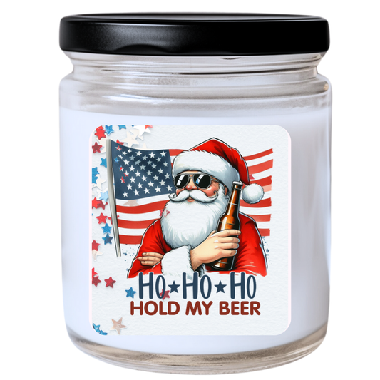 WS -  COOL USA SANTA HO HO HO Hold My Beer Candle - Unique Christmas Candle, Holiday Gift for Santa Lovers