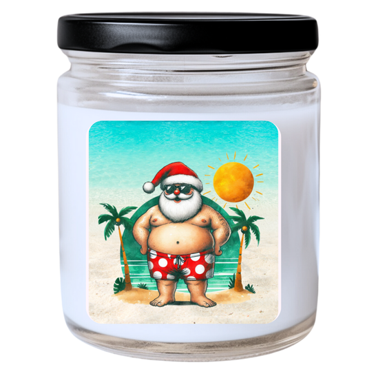 WS -  COOL SANTA In Polka Dot Trunks Candle - Fun Christmas Candle, Unique Holiday Gift