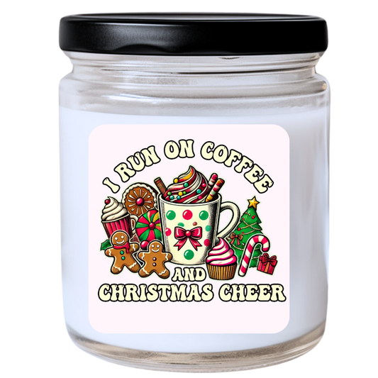 WS -  I Run On COFFEE and CHRISTMAS CHEER Candle - Fun Christmas Gift, Holiday Decor Candle