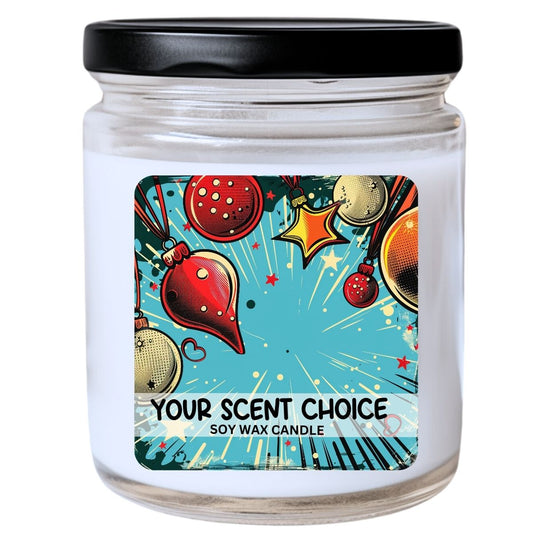 WS -  Pop Art Christmas Ornament #1 Candle - Christmas Gift, Colorful Holiday Candle