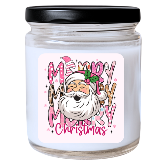 WS -  MERRY MERRY CHRISTMAS in Pink Candle - Cute Christmas Candle, Fun Holiday Gift