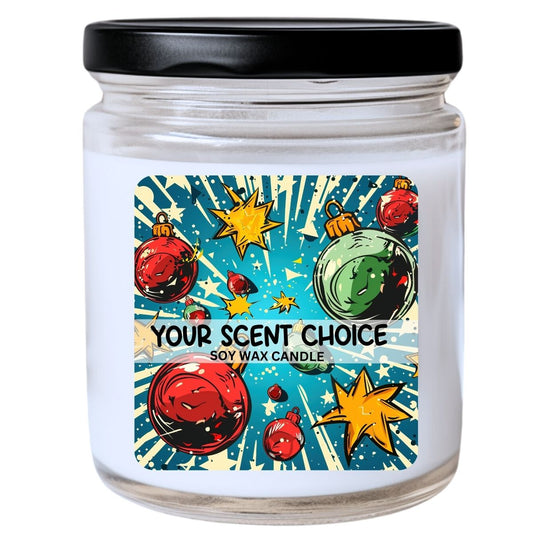 WS -  Pop Art Christmas Ornament #3 Candle - Bold, Unique Christmas Candle, Holiday Decor