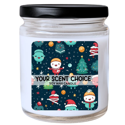 WS -  Christmas Kawaii Creatures & Trees in the Night Sky Candle - Unique Holiday Gift, Kawaii Decor