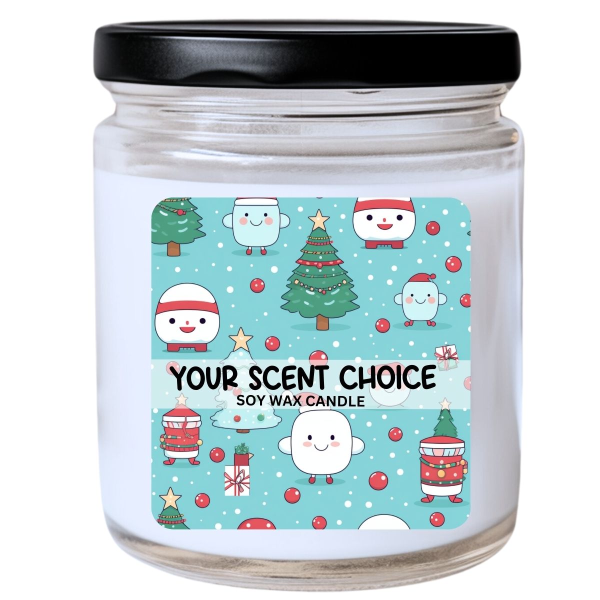 WS -  Christmas Cute Kawaii Creatures Among the Trees Candle - Unique Holiday Gift, Festive Candle