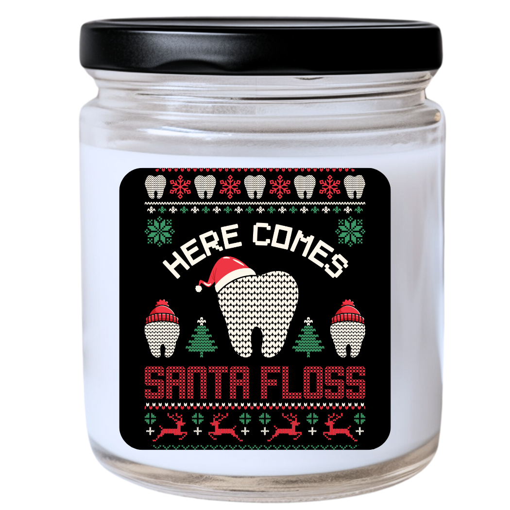 WS -  Here Comes Santa Floss Candle - Funny Christmas Gift, Unique Holiday Candle, Many Scents Available