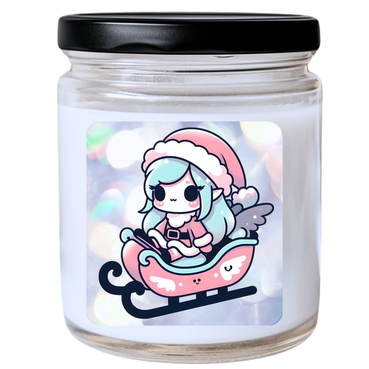 WS -  Christmas Elf Girl on Sled - Pastel Kawaii Candle - Cute Christmas Gift, Unique Holiday Decor