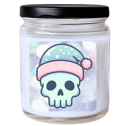 WS -  Christmas Goth Skull - Pastel Candle - Unique Christmas Decor, Quirky Holiday Gift
