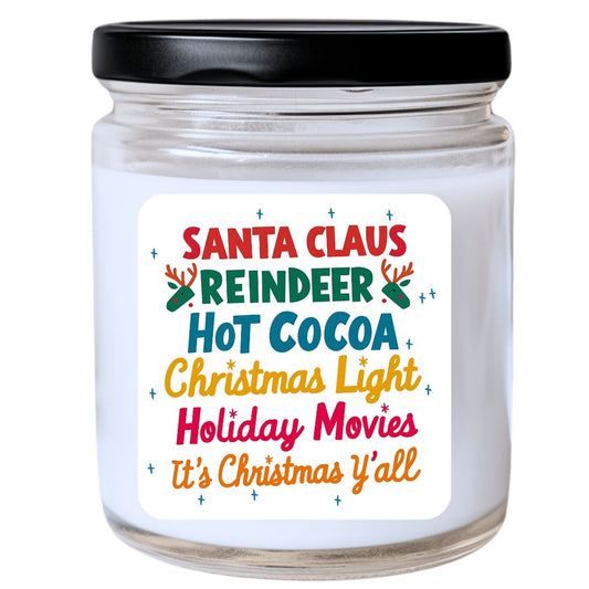WS -  Santa Claus, Reindeer, Hot Cocoa, Christmas Lights, Holiday Movies ~ It’s Christmas, Y’all Candle - Funny Holiday Gift, Unique Candle, Many Scents Available