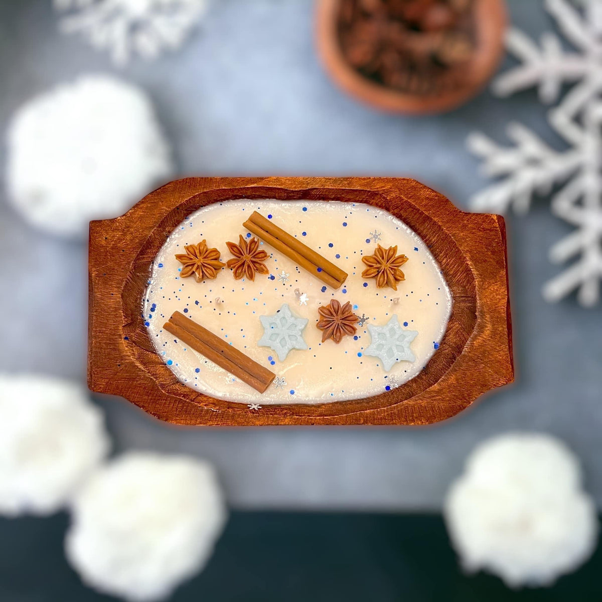 WS - Wooden Dough Bowl Candles - Winter & Christmas !MOQ 2!