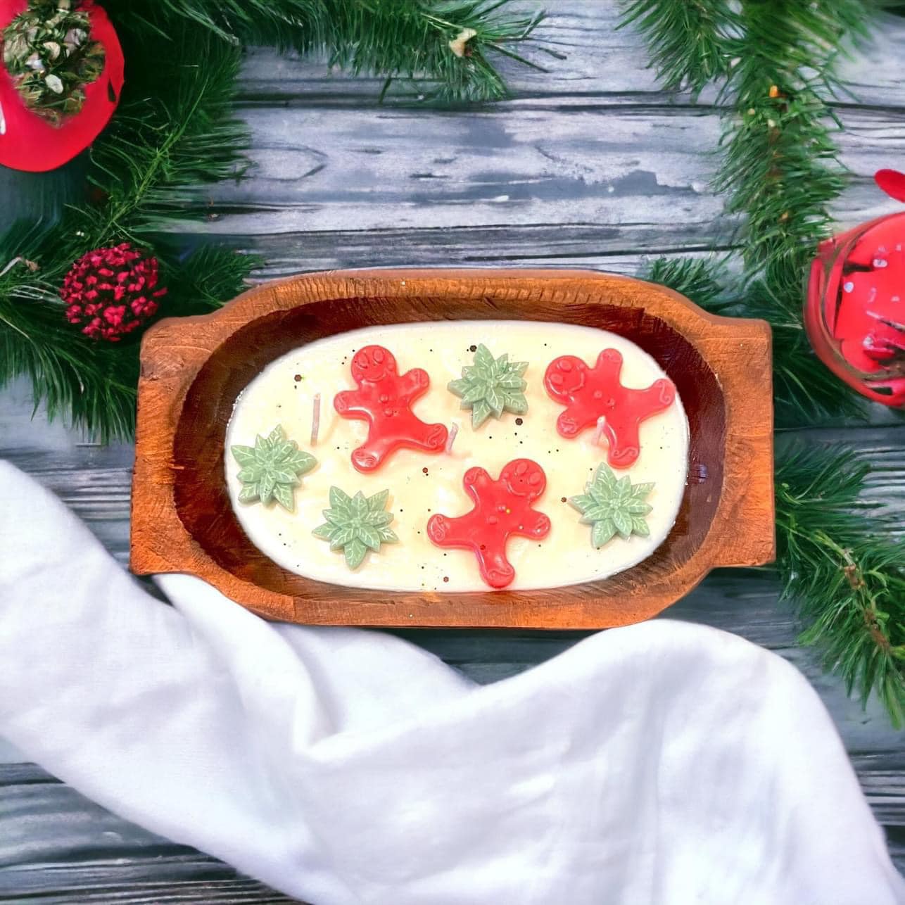 Dough Bowl Candle - Oval - Poinsettia Gingerbread (MOQ 2)