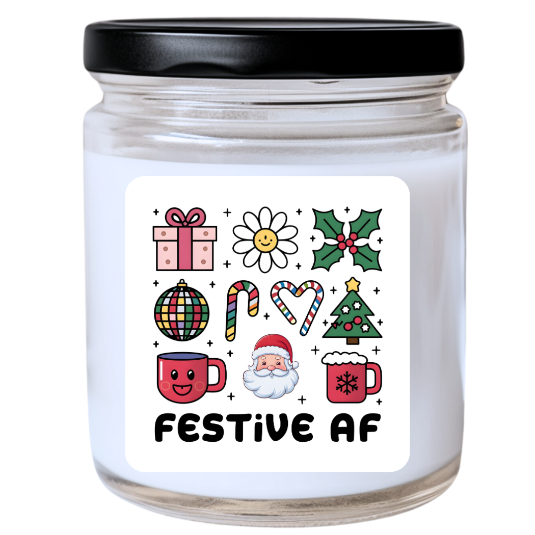 WS -  Festive AF Candle - Funny Christmas Gift, Unique Holiday Candle, Perfect for Holiday Decor, Many Scents Available