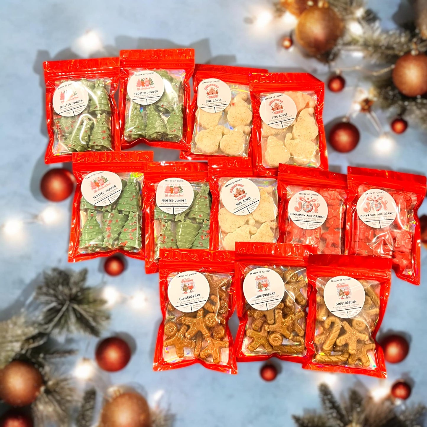 WS - Winter/Christmas Shapes - Wax Melt Shapes Mini Mylar Bags (SET of 6 PACKS)