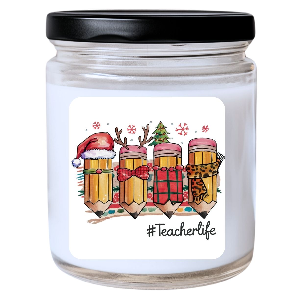 WS -  Hashtag #TeacherLife Candle - Pencil Quartet Design, Funny Christmas Gift, Unique Holiday Candle, Perfect for Teachers, Many Scents Available