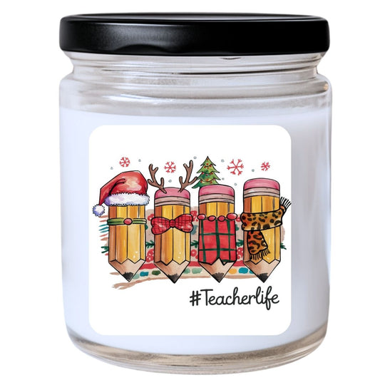 WS -  Hashtag #TeacherLife Candle - Pencil Quartet Design, Funny Christmas Gift, Unique Holiday Candle, Perfect for Teachers, Many Scents Available