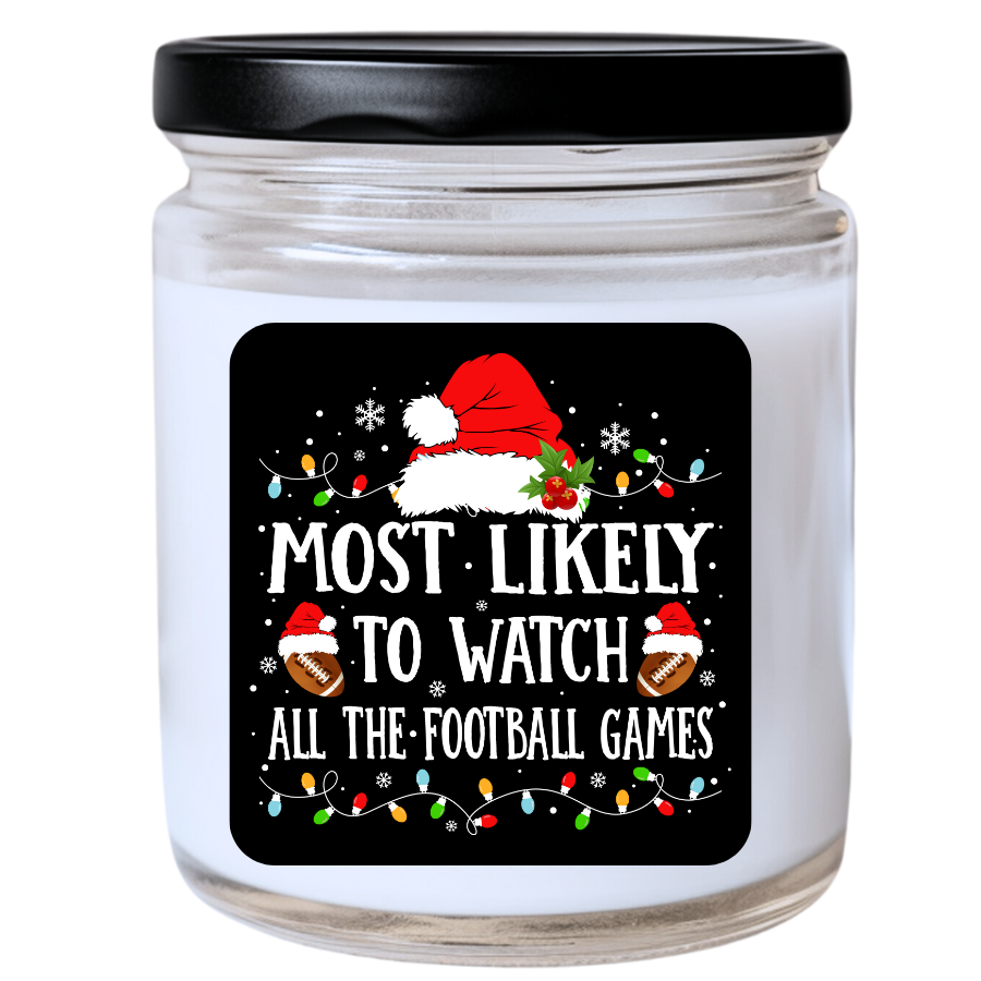 WS -  Most Likely to Watch All the Football Games Christmas Candle - Fun Holiday Gift, Unique Christmas Candle