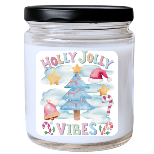WS -  Holly Jolly Vibes - Pastel Watercolor Candle - Funny Christmas Gift, Unique Holiday Candle, Many Scents Available