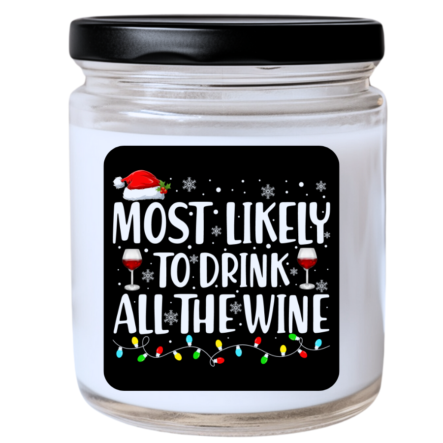 WS -  Most Likely to Drink All the Wine Christmas Candle - Fun Holiday Gift, Unique Christmas Candle