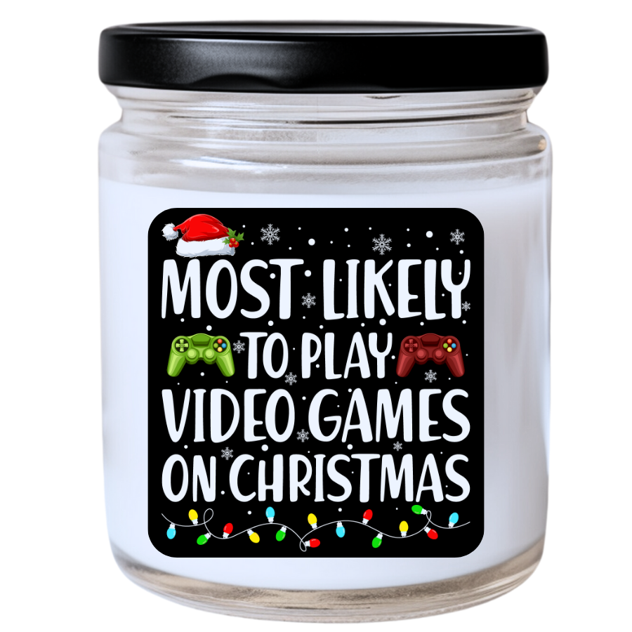 WS -  Most Likely to Play Video Games on Christmas Candle - Fun Holiday Gift, Unique Christmas Candle