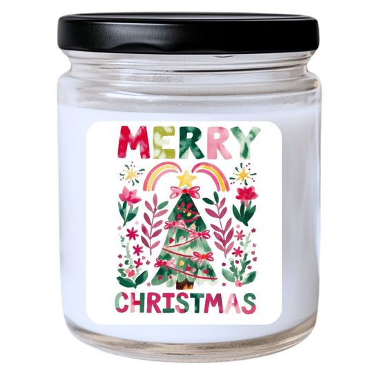 WS -  Merry Christmas Floral Candle - Funny Holiday Gift, Unique Christmas Candle, Festive Floral Design, Many Scents Available