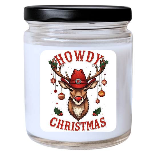 WS -  Howdy Christmas - Cowboy Rudolph Candle - Funny Christmas Gift, Unique Holiday Candle, Many Scents Available